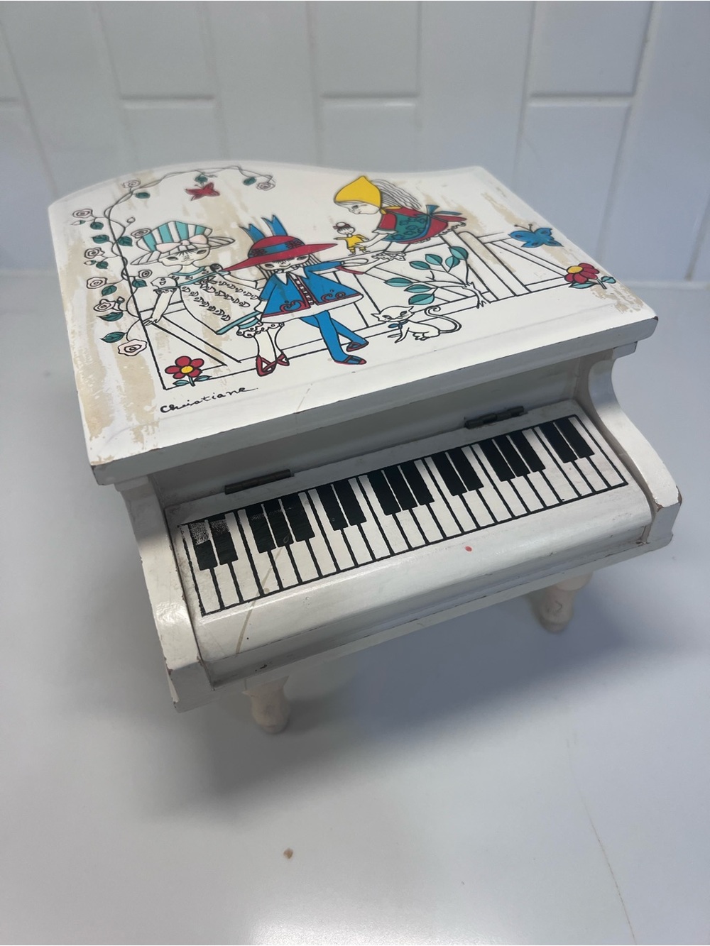 Grand Piano Music Jewelry Box Artwork By Christiane Wood Vintage 60s-70s